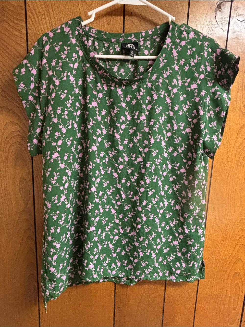 bobeau Green Short-Sleeve Top with Pink Floral Print